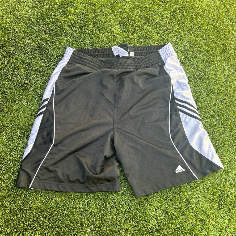 grey and white sports adidas shorts, Large